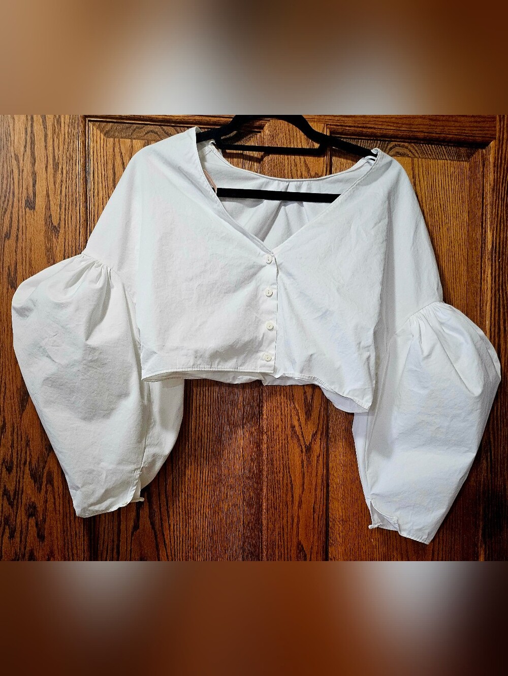 Zara Trafaluc Collection V-Neck Cropped Balloon Sleeve Top - Picture 1 of 5